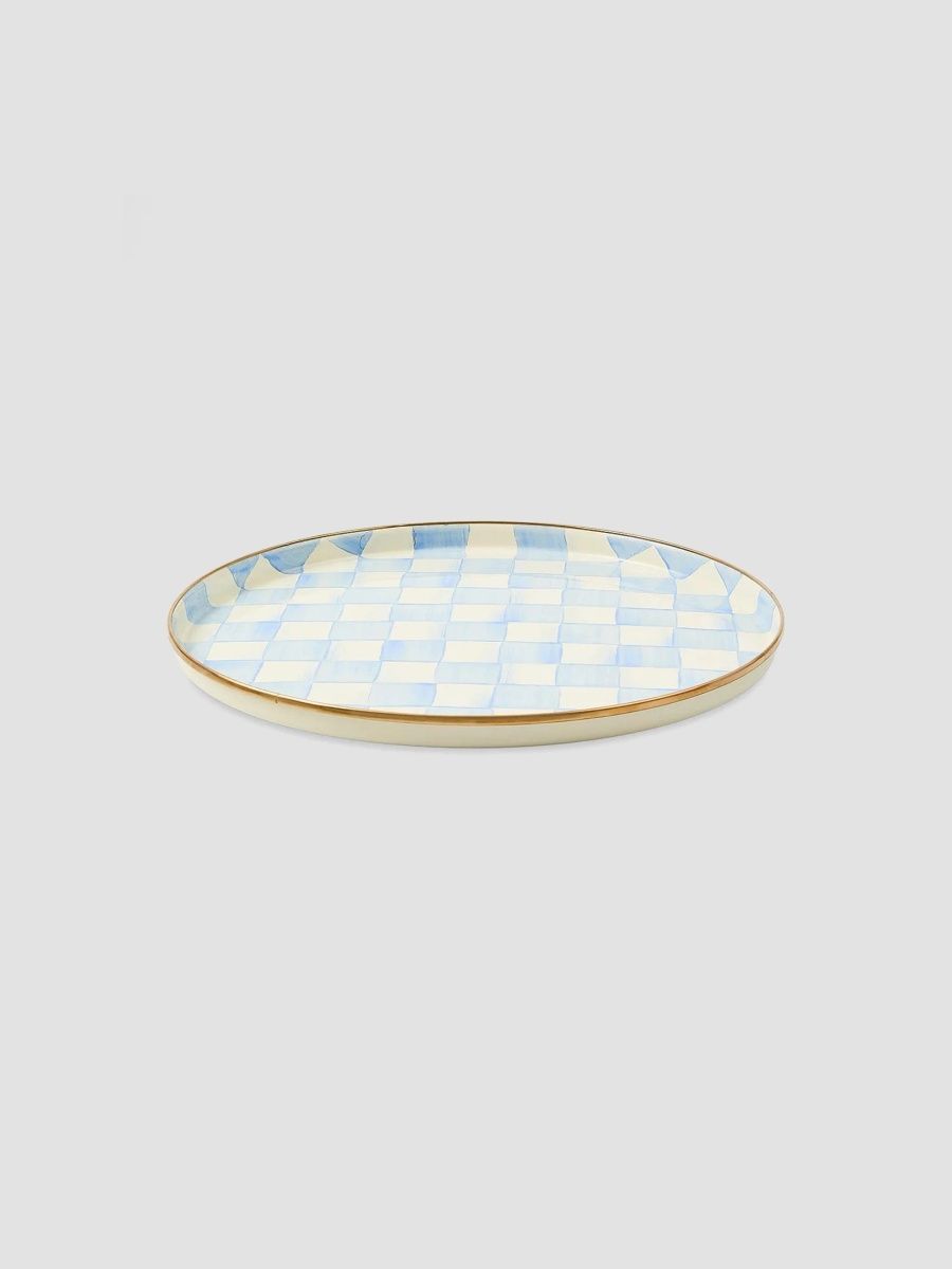 MacKenzie-Childs Sky Check Hand-Painted Round Enamel Tray