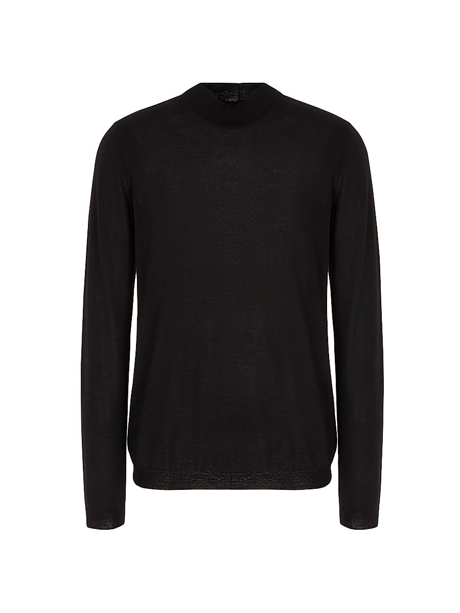 Men's Black Cashmere Mock Neck Jumper - Nero - Size 48
