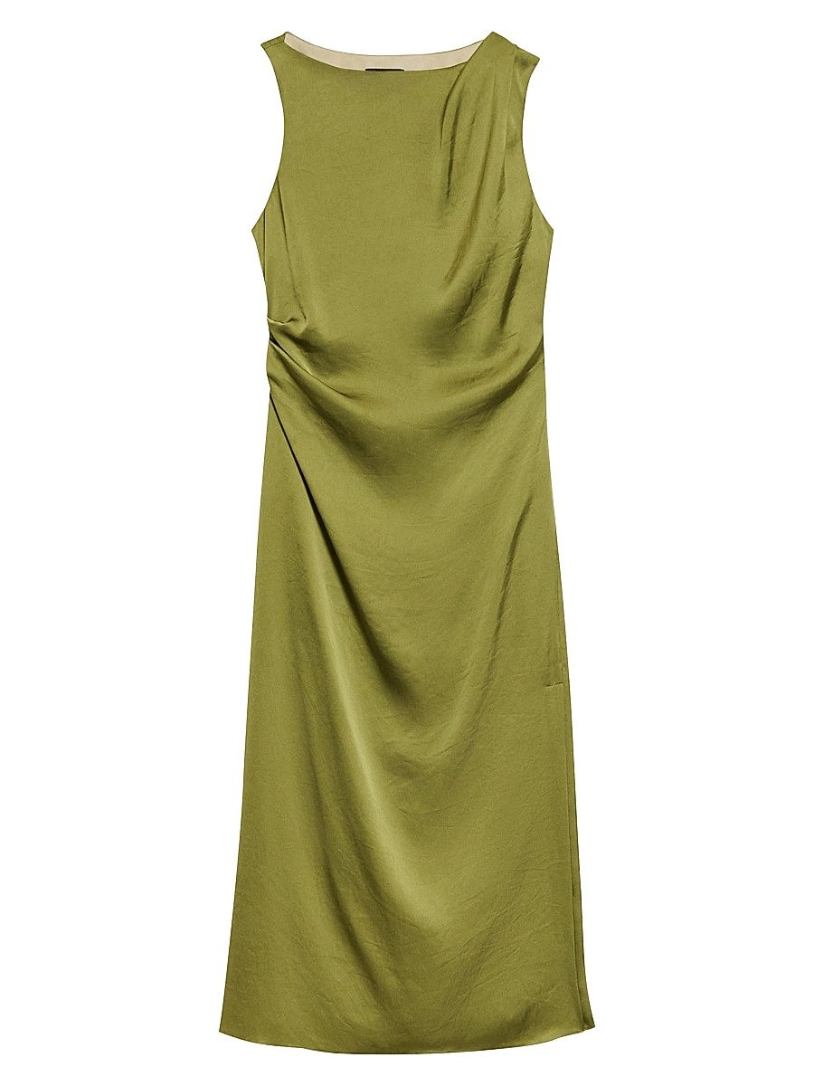 Women's Crushed Satin Shoulder Drape Midi-Dress - Avocado - Size 12