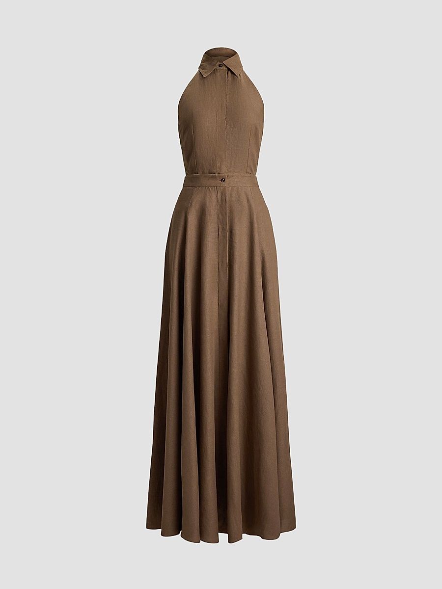 Women's Sleeveless Linen Maxi Shirtdress - Portobello - Size 8