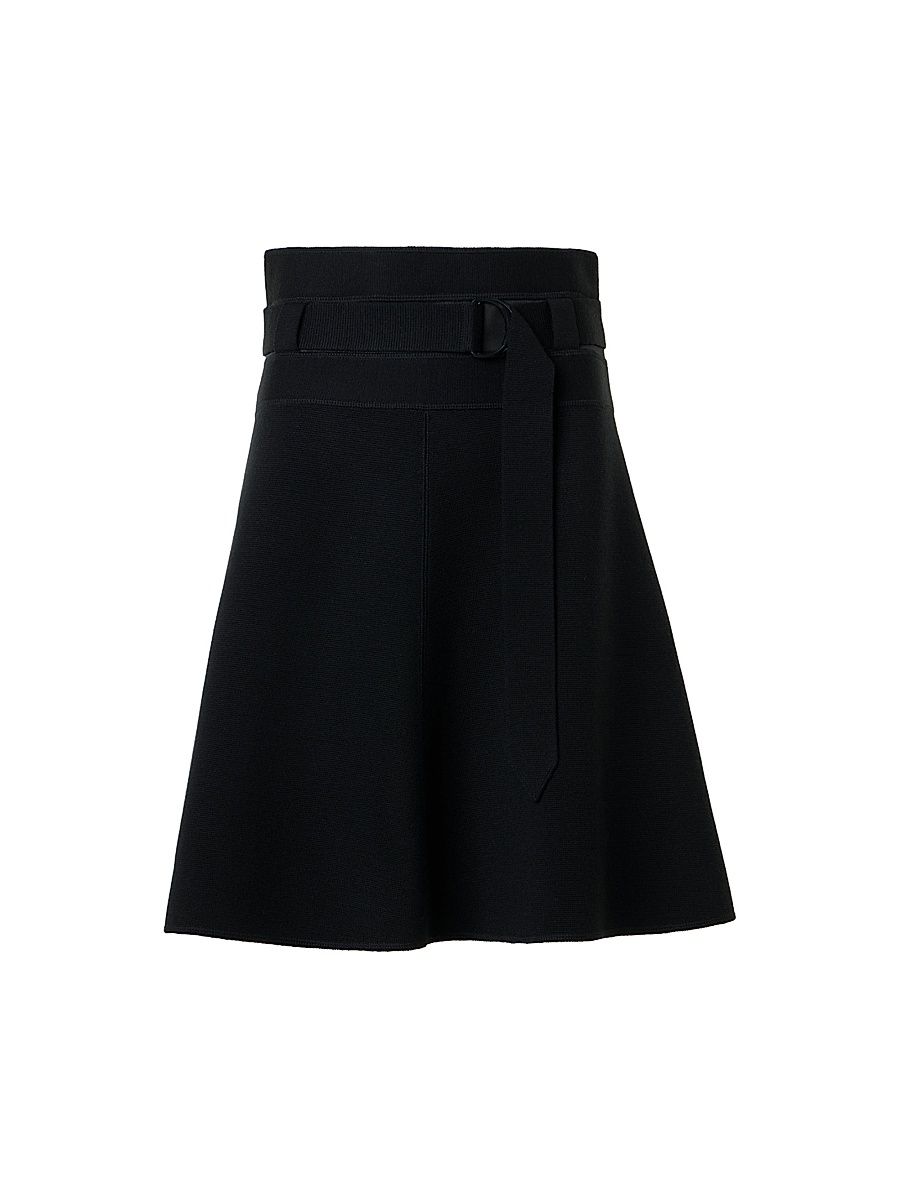Women's Belted Stretch Wool A-Line Skirt - Black - Size 16