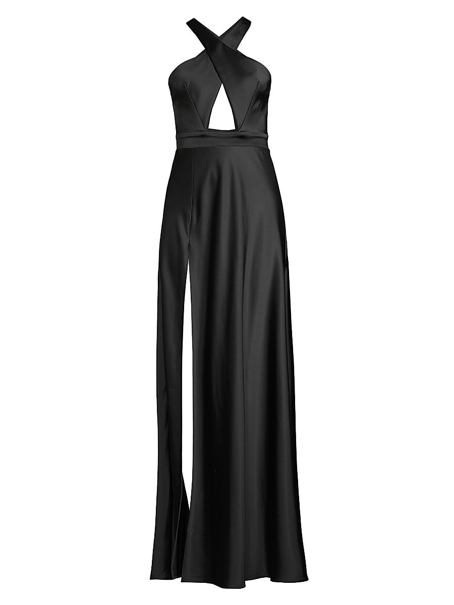 Women's Asher Satin Cut-Out Gown - Black - Size Large