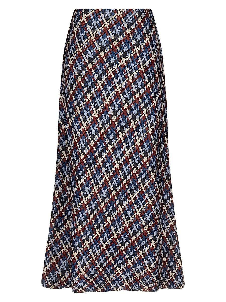 Women's Woven Leather A-Line Midi-Skirt - Blue Multi - Size 6