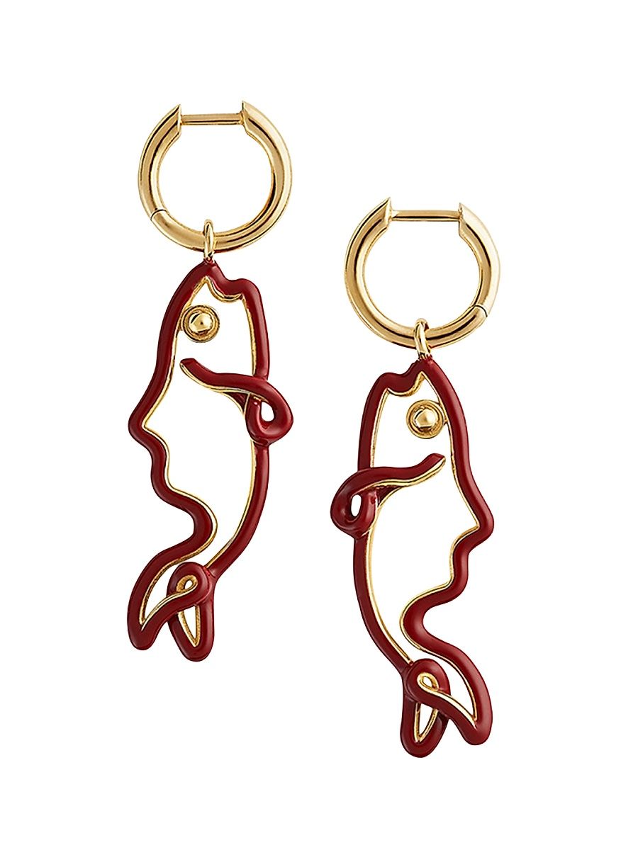 Women's Fish 18K-Gold-Plated & Enamel Drop Earrings - Beige