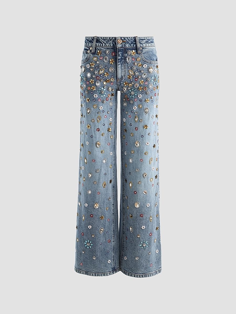 Women's Amazing Embellished Mid-Rise Baggy Jeans - Fiona Vintage Blue - Size 25