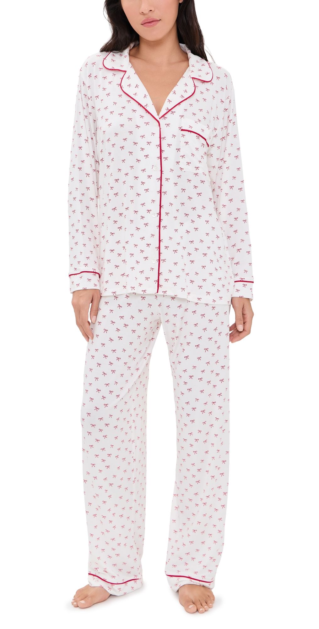 Eberjey Gisele Printed Pajama Set Mini Bow Ivory/Holly Red S