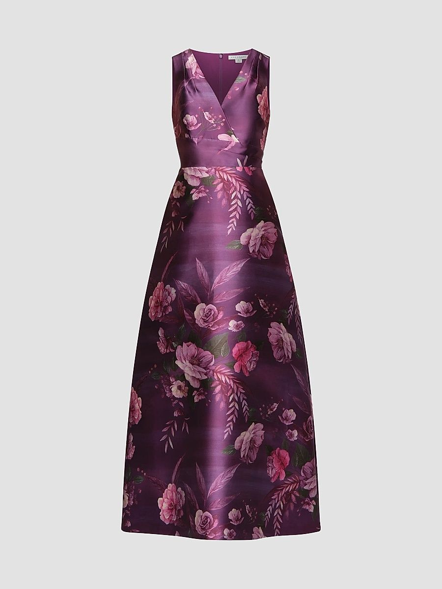 Women's Rosalind Floral V-Neck Gown - Vivid Berry Multi - Size 18