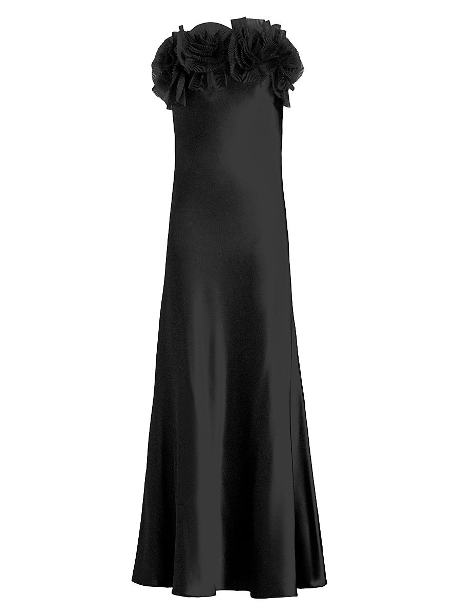 Women's Lisette Organza Rosette Satin Strapless A-Line Gown - Black - Size Large