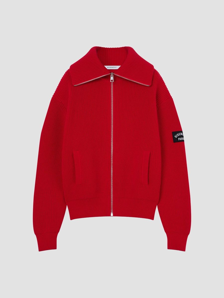Givenchy Men's Zipped Cardigan in Cotton and Wool - Poppy Red - Size XXL