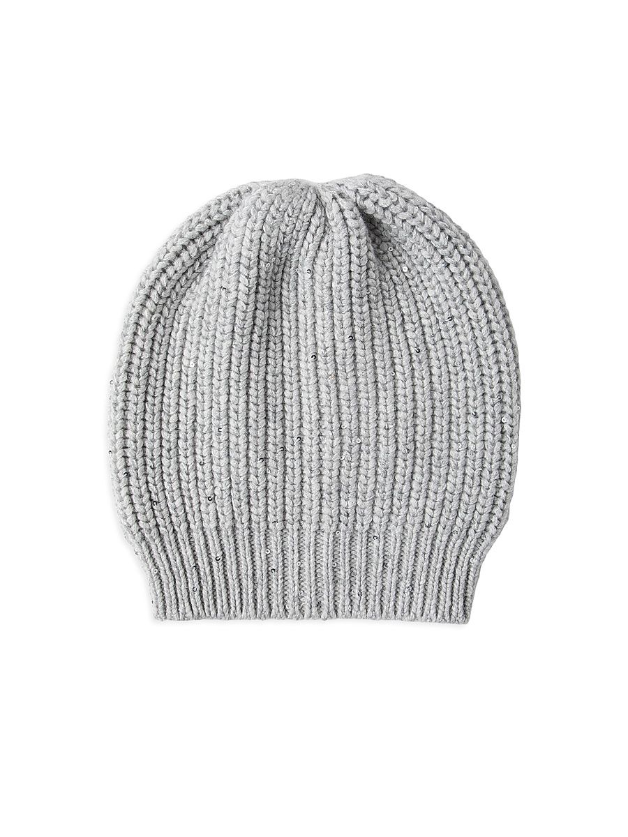 Women's Cashmere and Silk Diamond Yarn Knit Beanie - Light Grey - Size XS