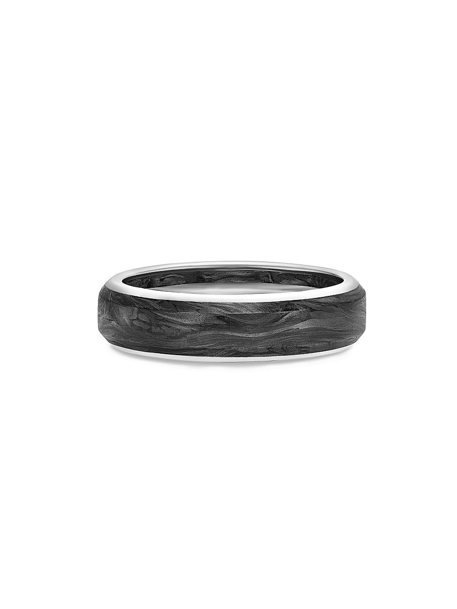 Men's Streamline Band Ring in 18K White Gold - Forged Carbon - Size 10