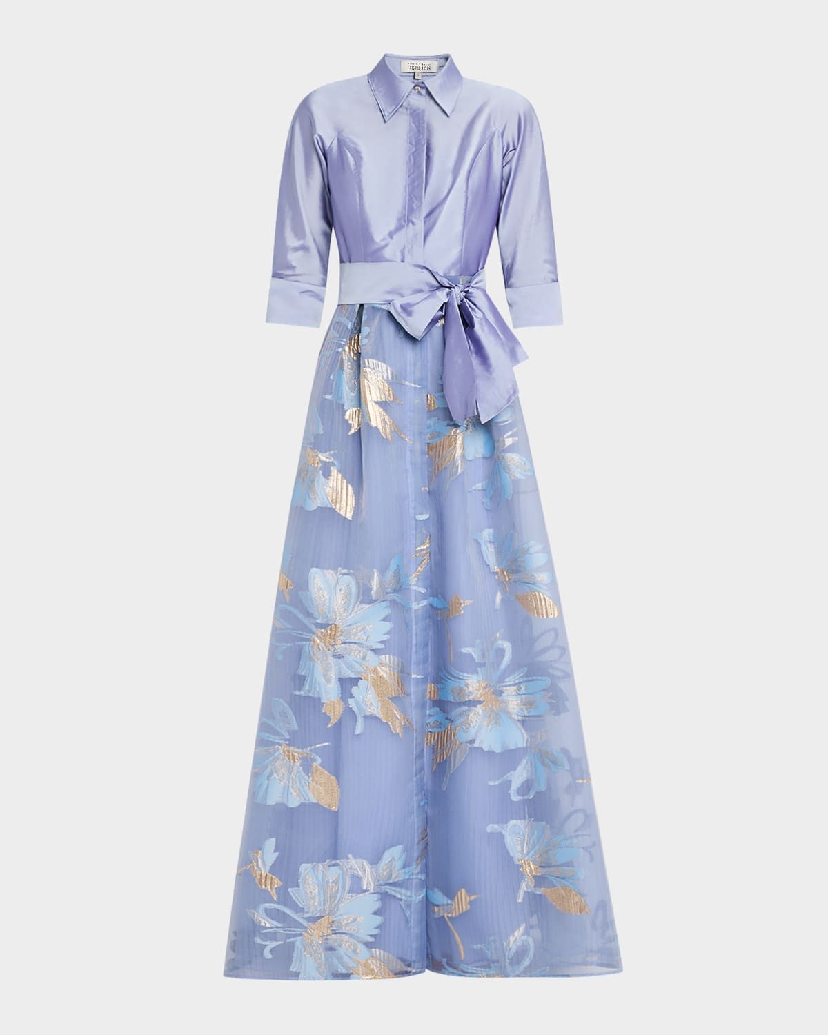 Taffeta & Metallic Floral Organza Shirt Gown