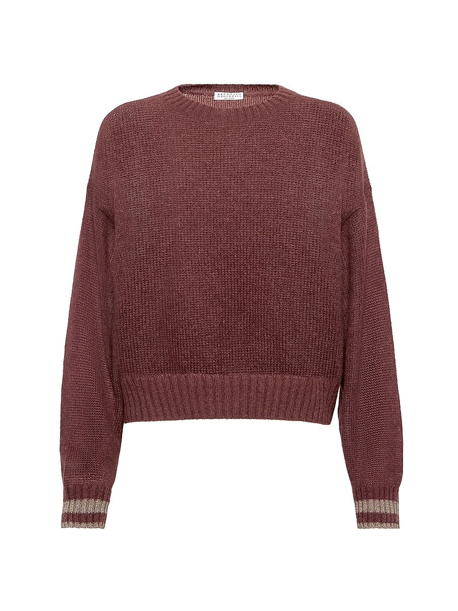 Women's Mohair and Wool Sweater with Sparkling Striped Cuffs - Purple - Size XXL