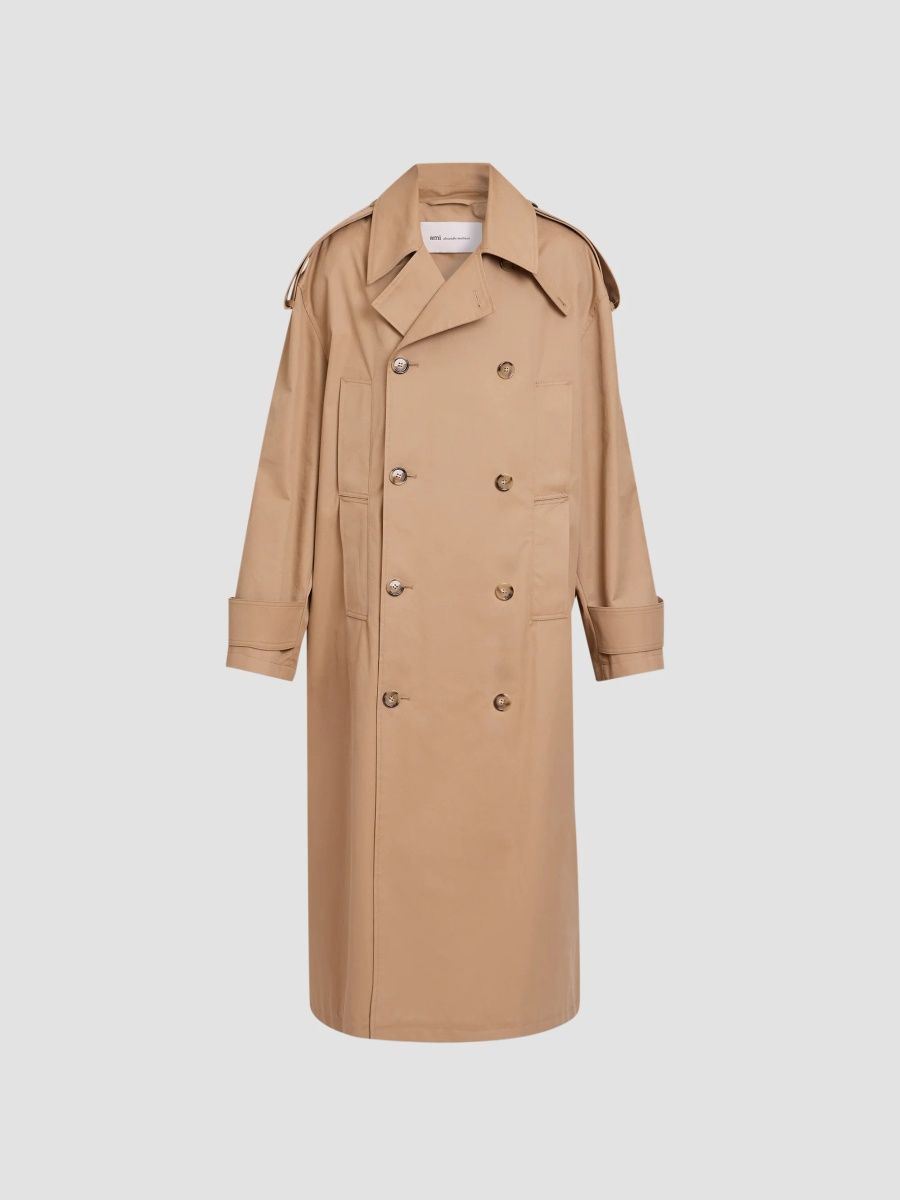 AMI Paris Men's Cotton Gabardine Trench Coat - Beige Mastic - Size XXL