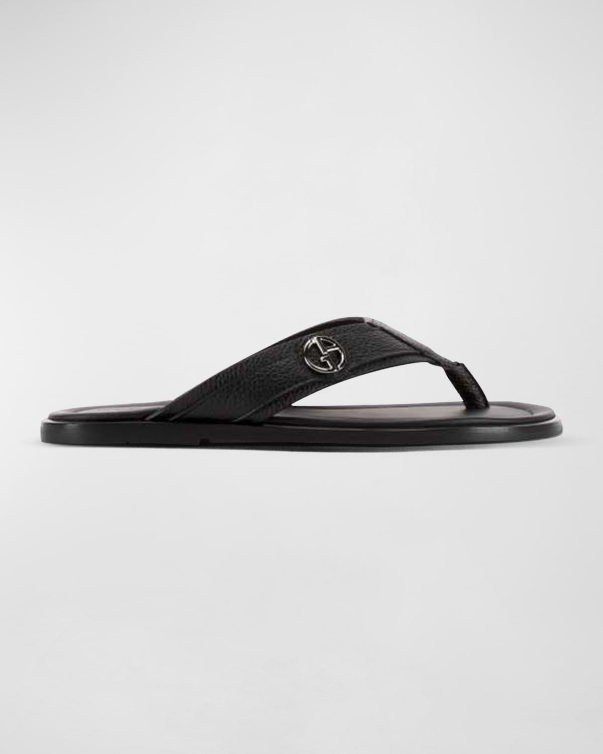 Men & apos;s Logo Leather Thong Sandals