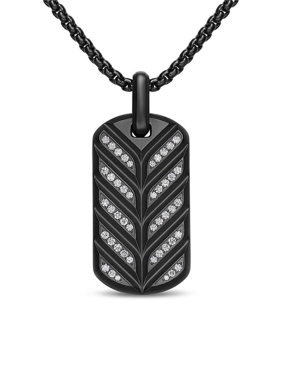 Men's Chevron Fluorescent Tag in Black Titanium with Diamonds, 35MM - Black