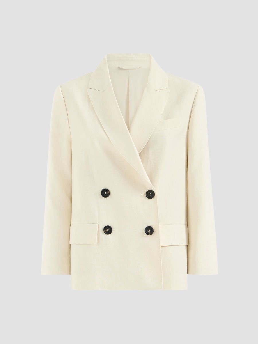 Brunello Cucinelli Women's Viscose and Linen Fluid Twill Blazer with Monili - Milk - Size 10