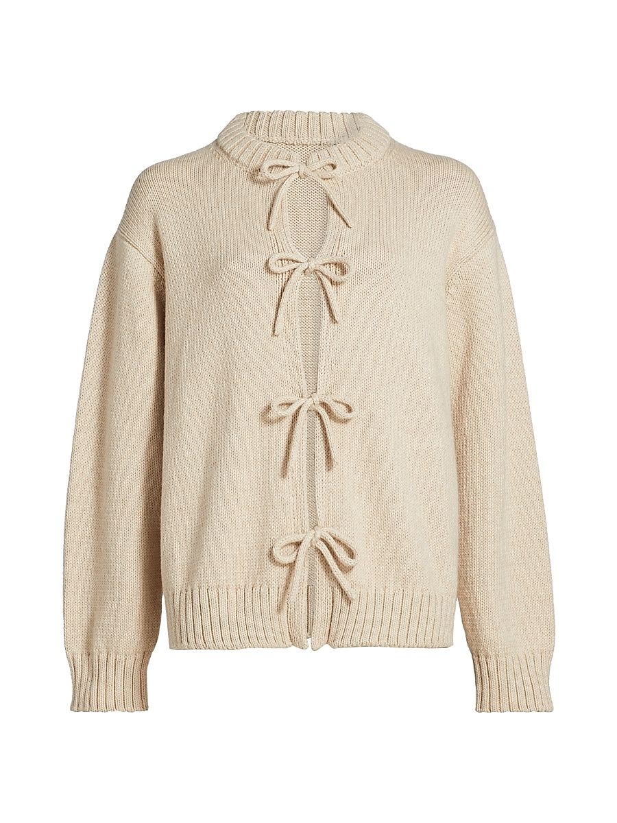 Women's Cotton-Alpaca Knit Tie-Front Cardigan - Beige - Size Medium