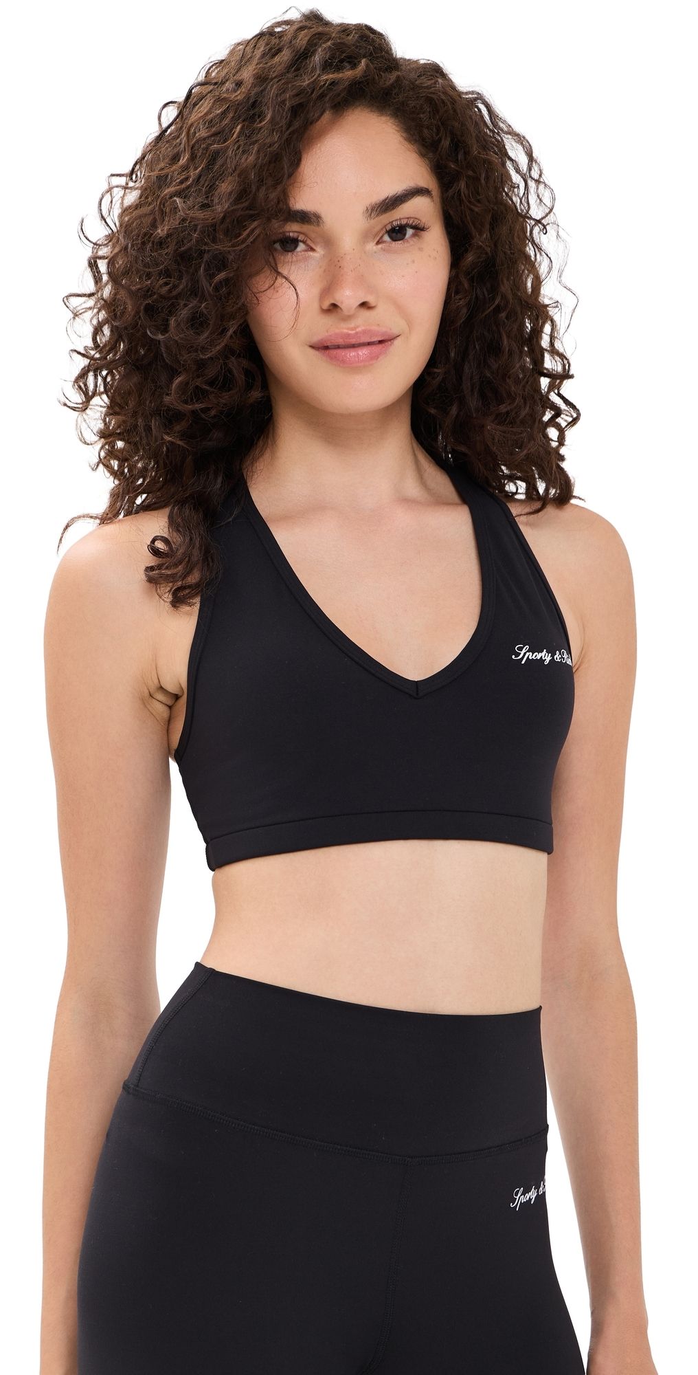 Sporty & Rich Signature Logo V Neck Sports Bra Black White L