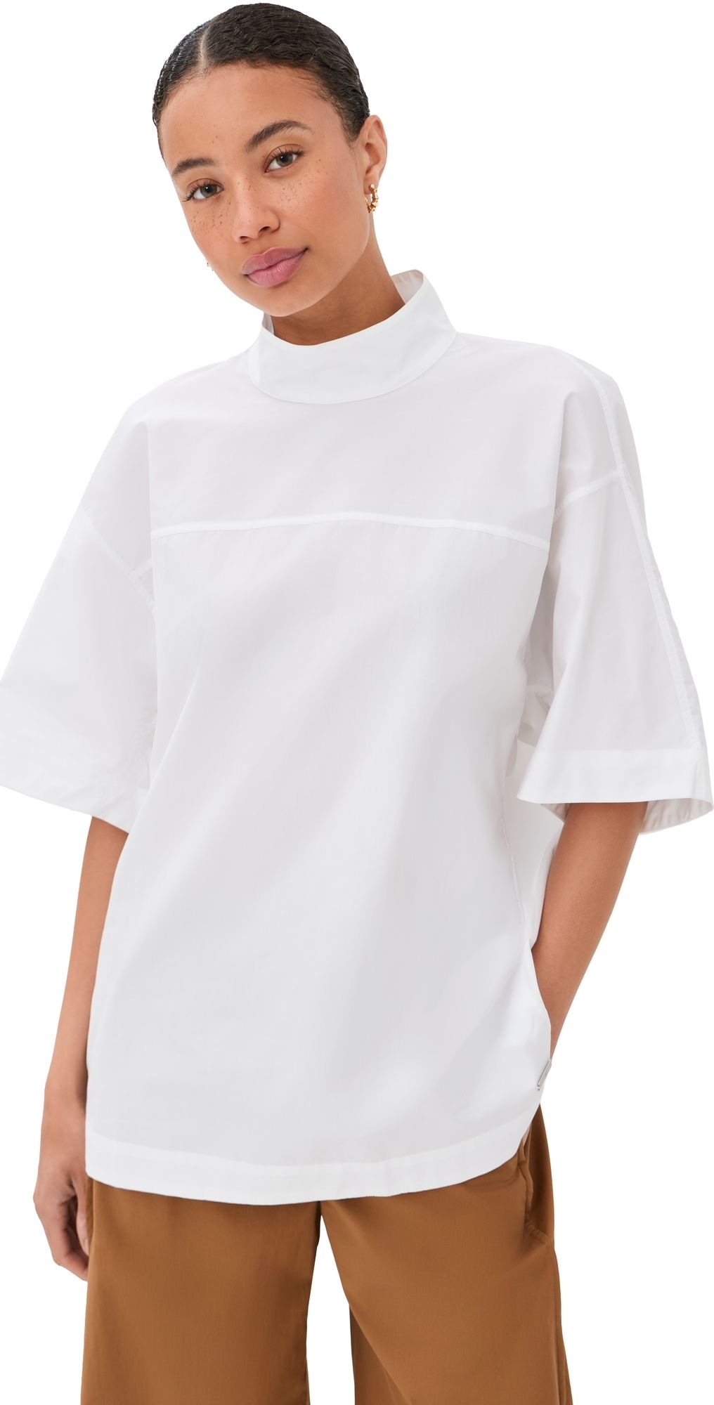 AMI Stand Up Collar Buttoned Short Sleeves Top Blanc 36