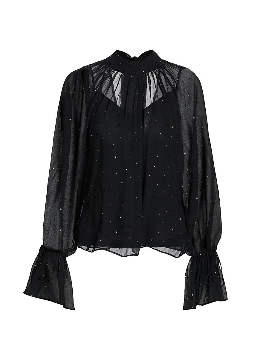 Women's Roux Embellished Chiffon Top - Black - Size Large