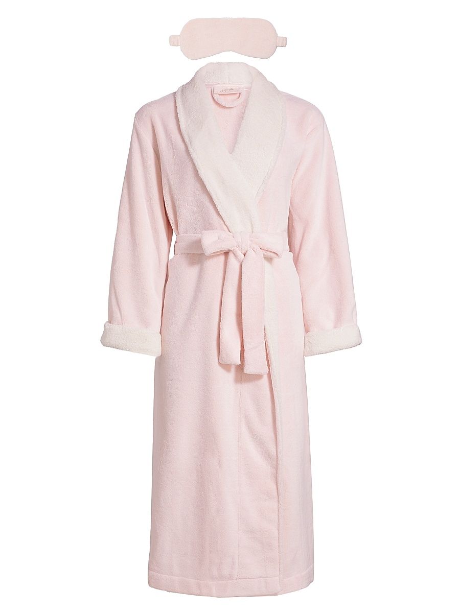 Women's Plush Sherpa Robe & Sleep Mask Set - Papinelle Pink - Size XL