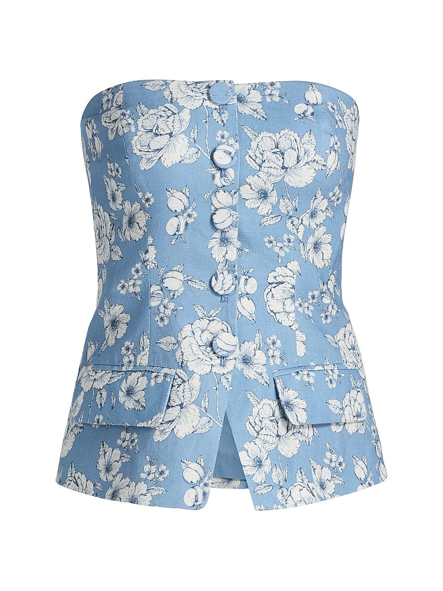 Women's Quinn Floral Linen Bustier - Heritage Toile White - Size XL