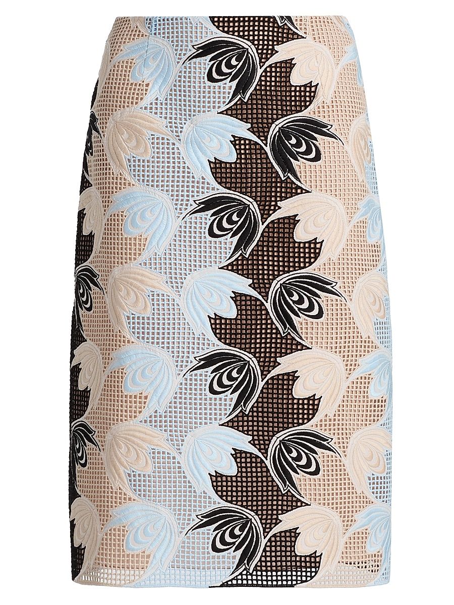 Women's Wavy Floral Macramé Midi-Skirt - Lily White - Size 8