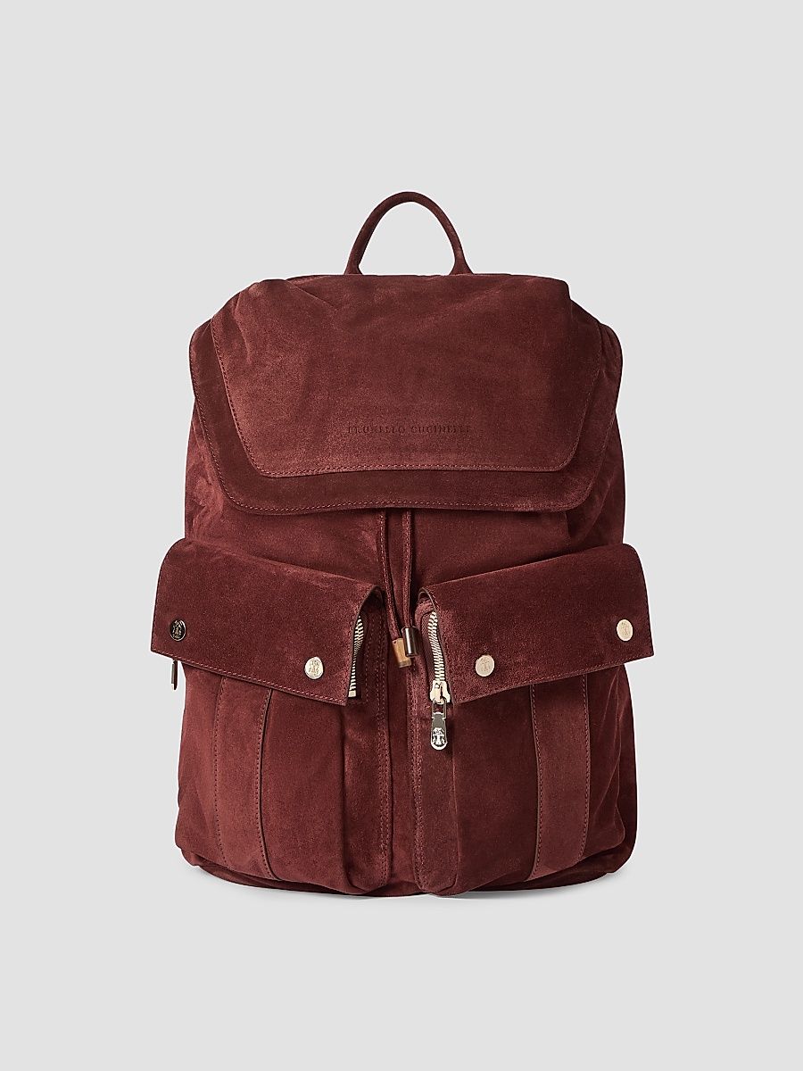 Men's Suede Leisure Backpack - Burgundy