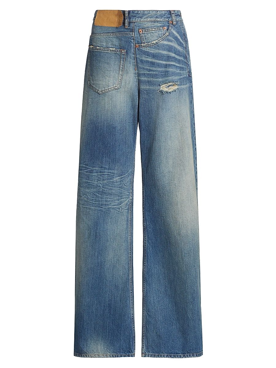 Women's Twisted Distressed Straight-Leg Jeans - Medium Blue - Size 29