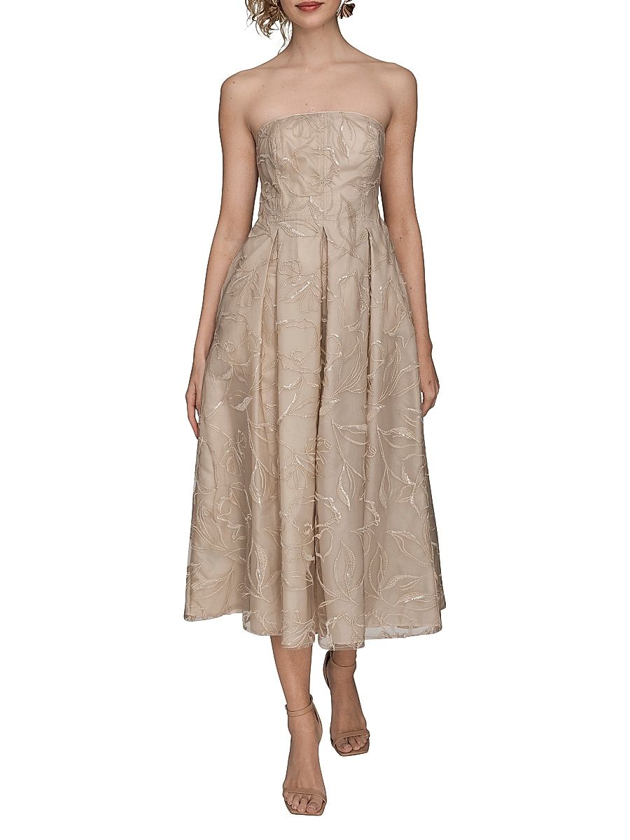 Women's Sequined Floral Strapless Midi-Dress - Vellum Multi - Size 2