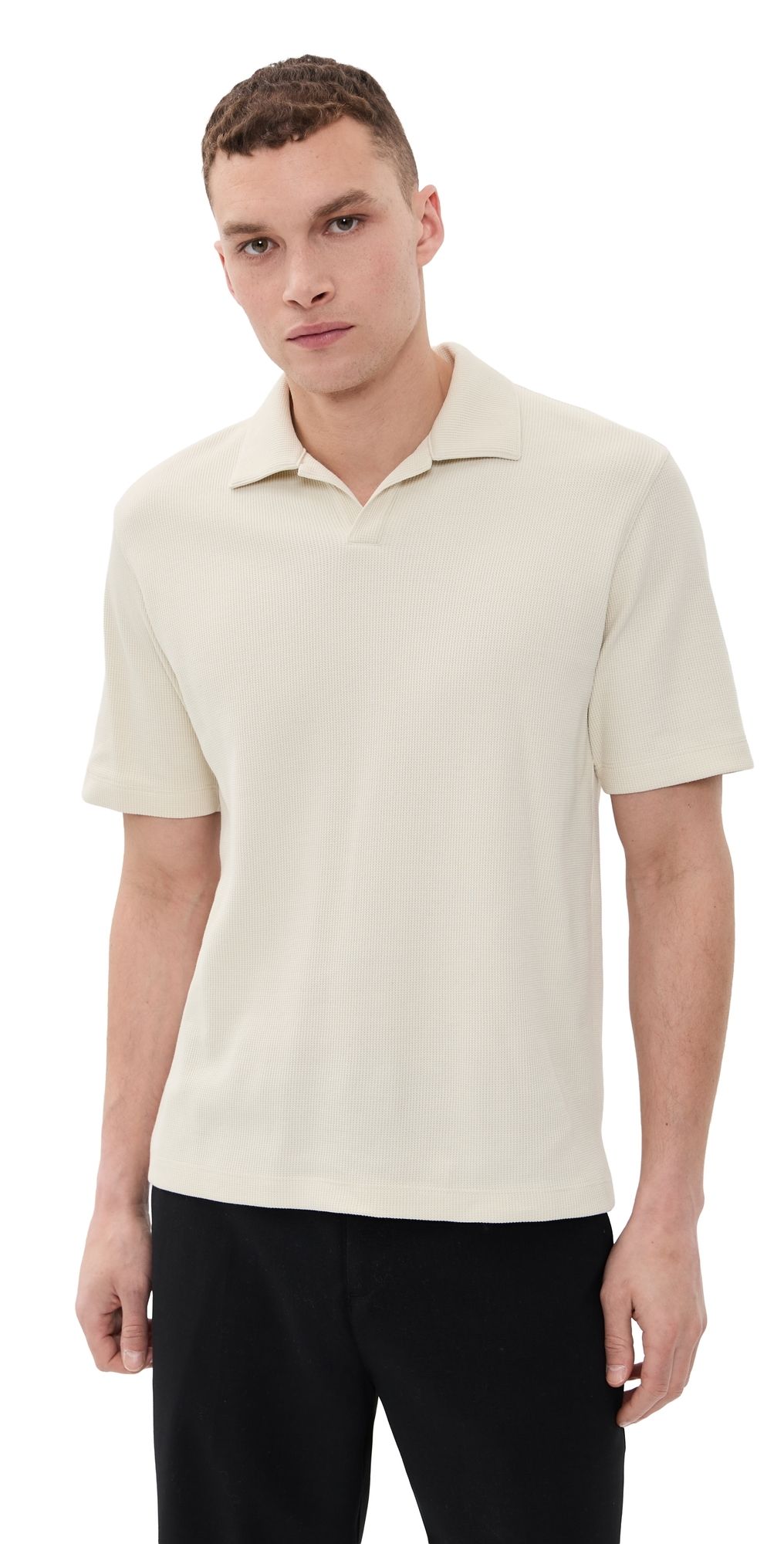 Theory Waffle Polo Shortsleeve in Soft Waffle Oat Milk XXL