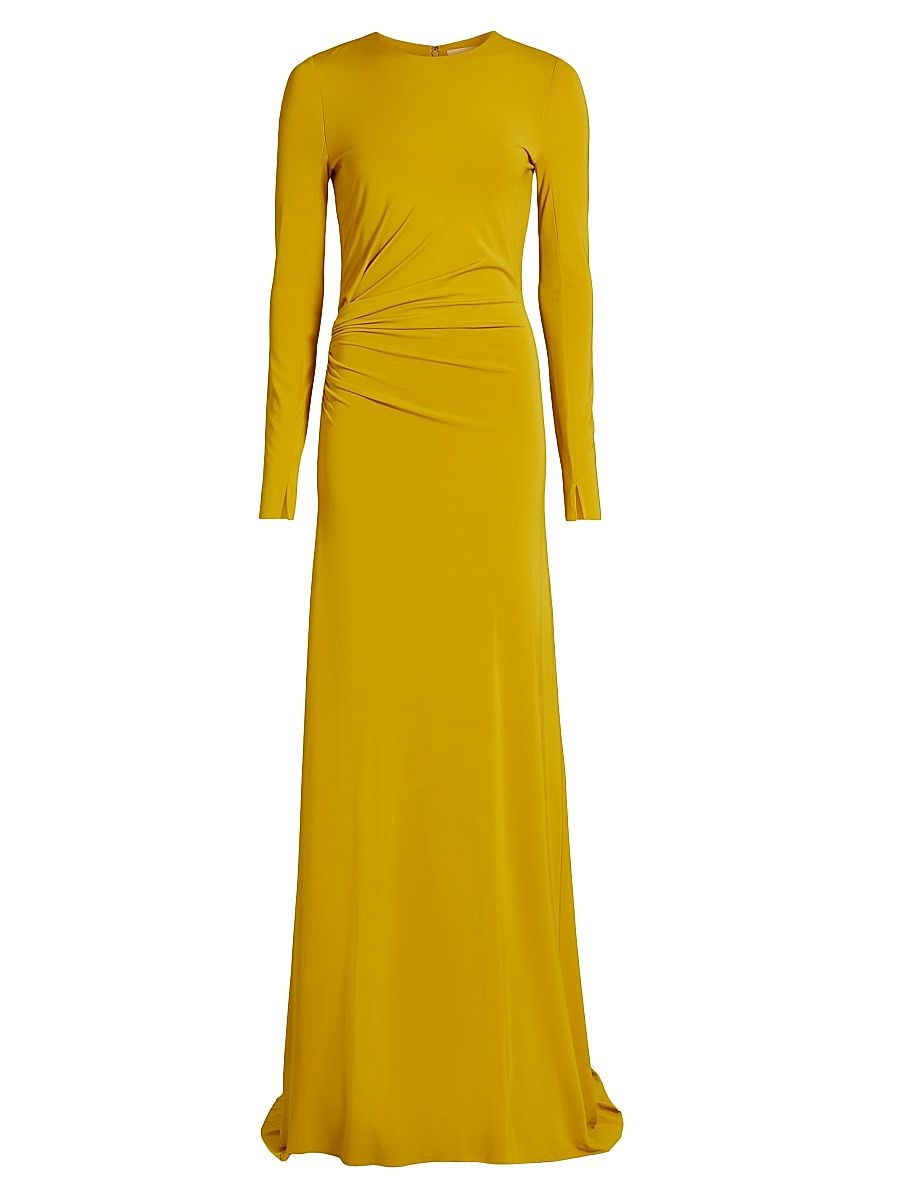 Women's Jersey Gathered Long-Sleeve A-Line Gown - Kiwi - Size 12
