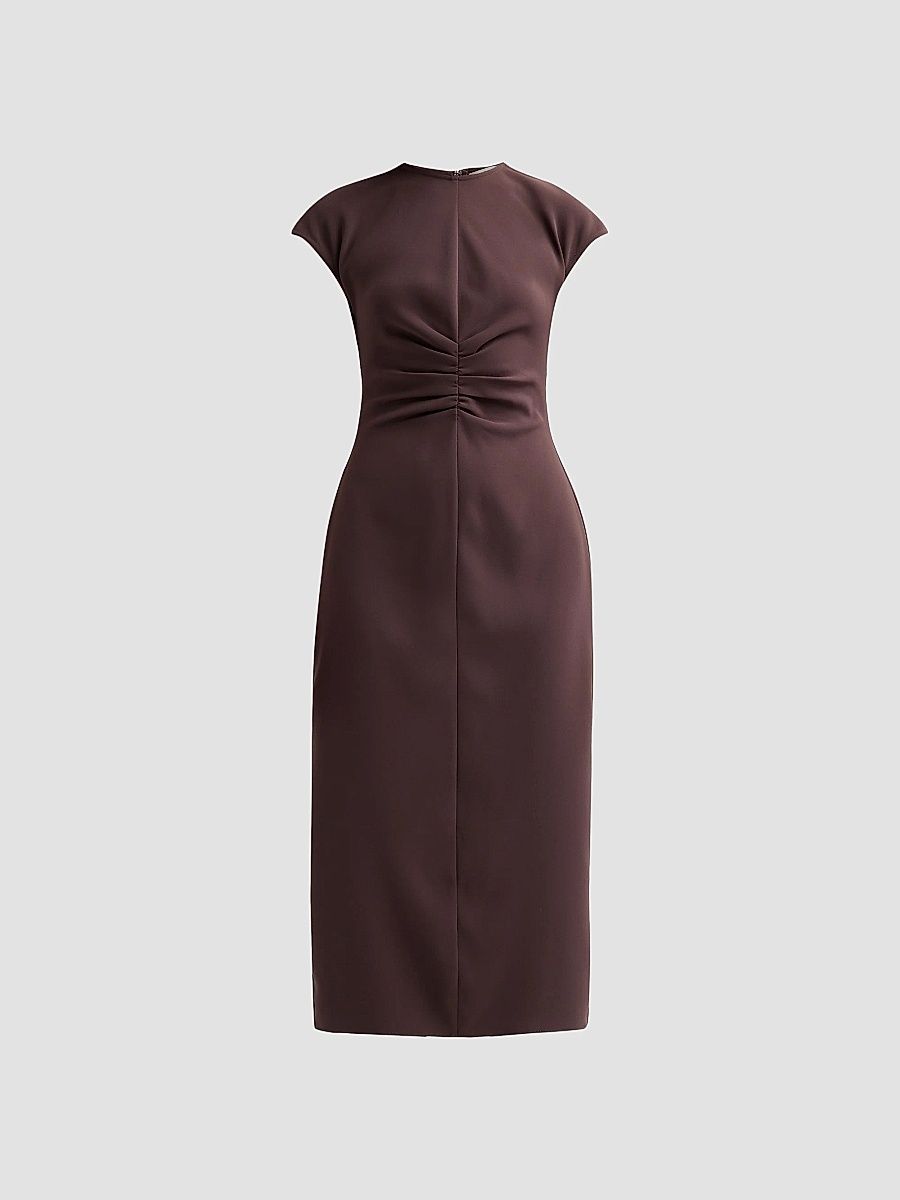 Veronica Beard Women's June Ruched Cap-Sleeve Midi-Dress - Espresso - Size 16