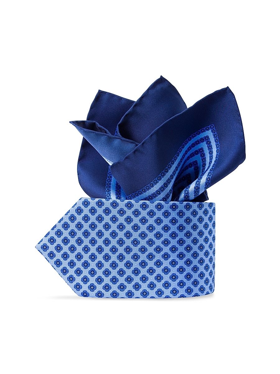 Men's Luxury Printed Silk Tie Set - Medium Blue