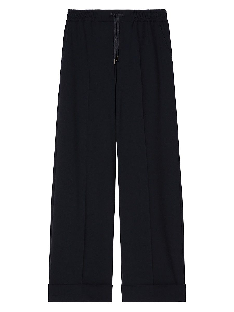 Women's Stretch Canvas Wide Leg Trousers - Midnight Blue - Size 16