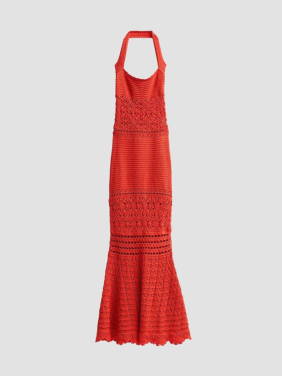 Women's Peggie Crochet Halter Maxi Dress - Geranium - Size XXS