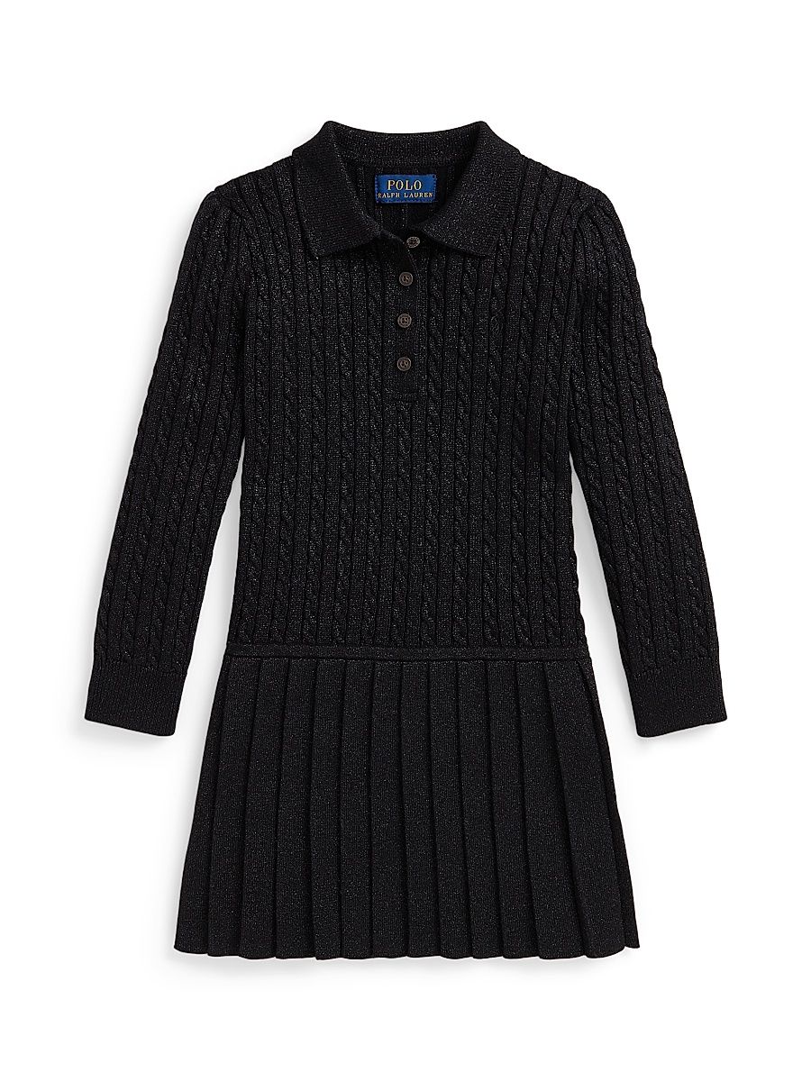 Little Girl's & Girl's Metallic Cable-Knit Sweater Dress - Polo Black - Size 7