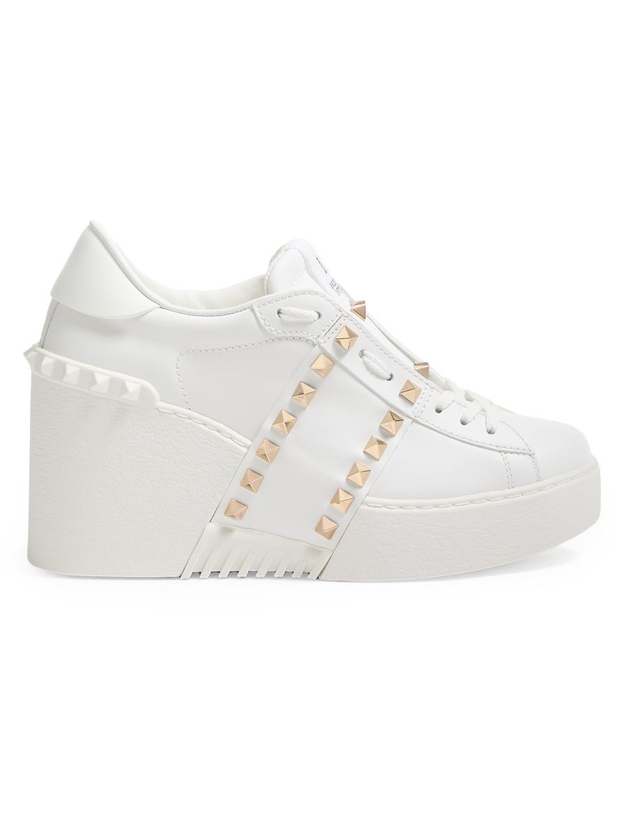 Valentino Women's Open Disco Wedge Sneakers In Calfskin - White - Size 7