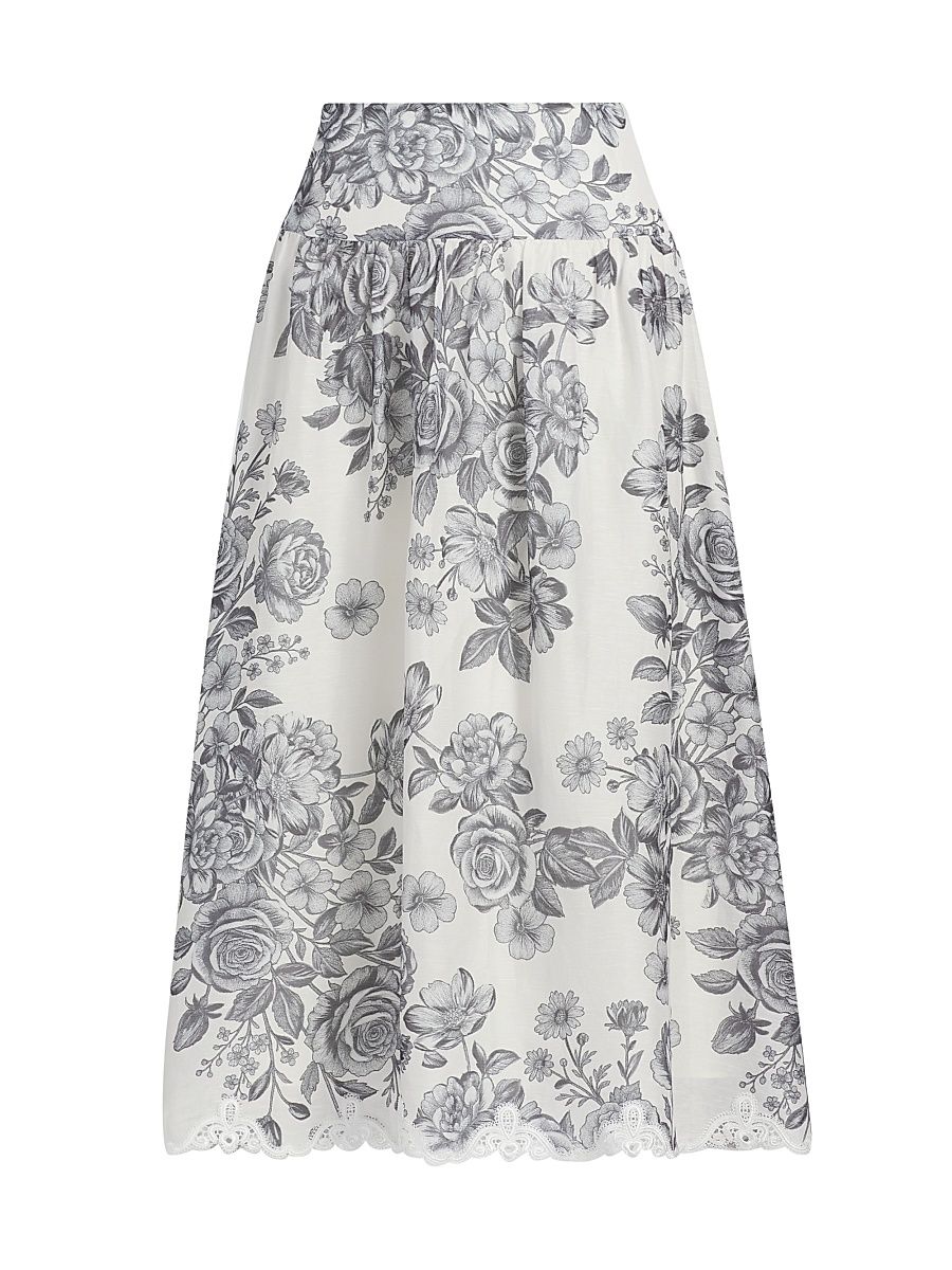 Women's Lidia Floral Lace-Trim Midi-Skirt - Ivory Multi - Size XS