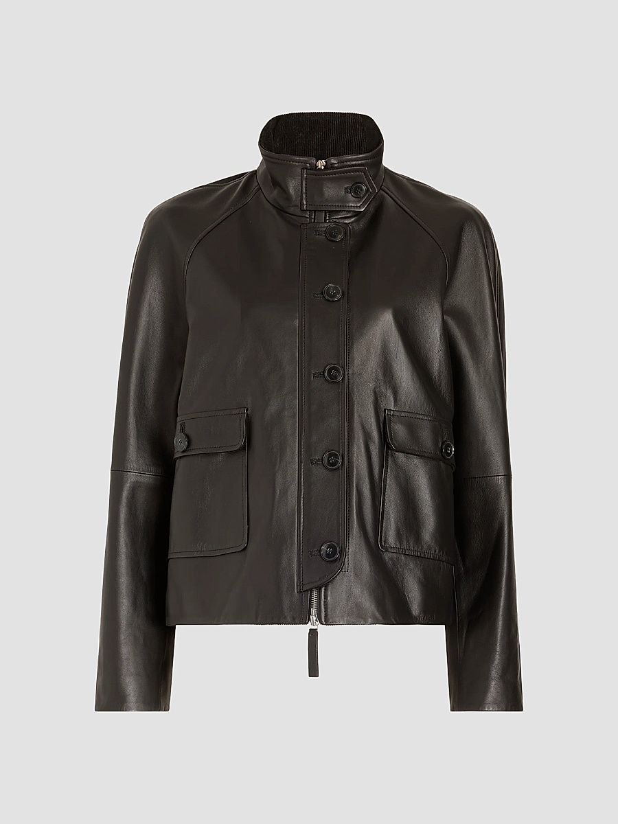 Proenza Schouler White Label Women's Gio Leather Stand-Collar Jacket - Coffee - Size 12