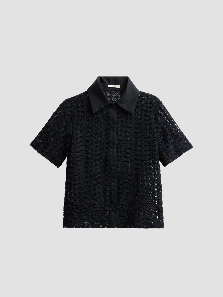 PatBO Women's Twilight Mesh Short-Sleeve Shirt - Black - Size XS