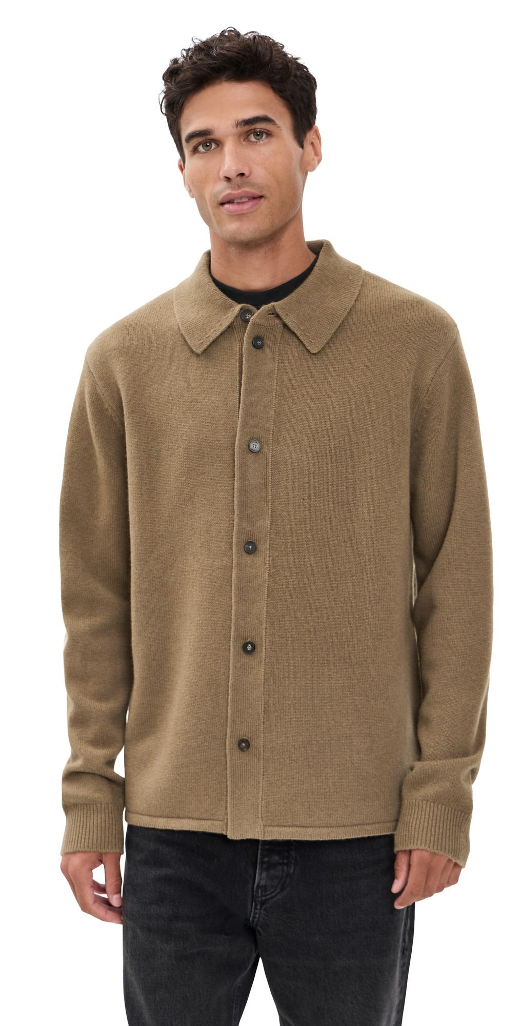 FRAME Boiled Wool Shirt Sweater Brown Olive M
