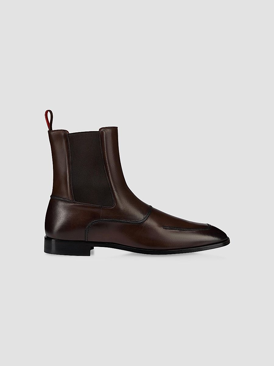Christian Louboutin Men's Serchelsea Patinated Calf Leather Chelsea Booties - Cosme - Size 10.5