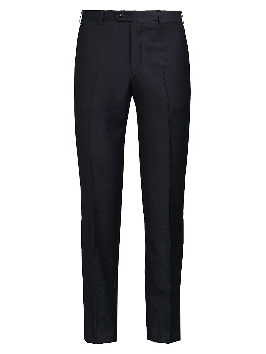 Men's Crease-Front Virgin Wool Trousers - Navy - Size 44