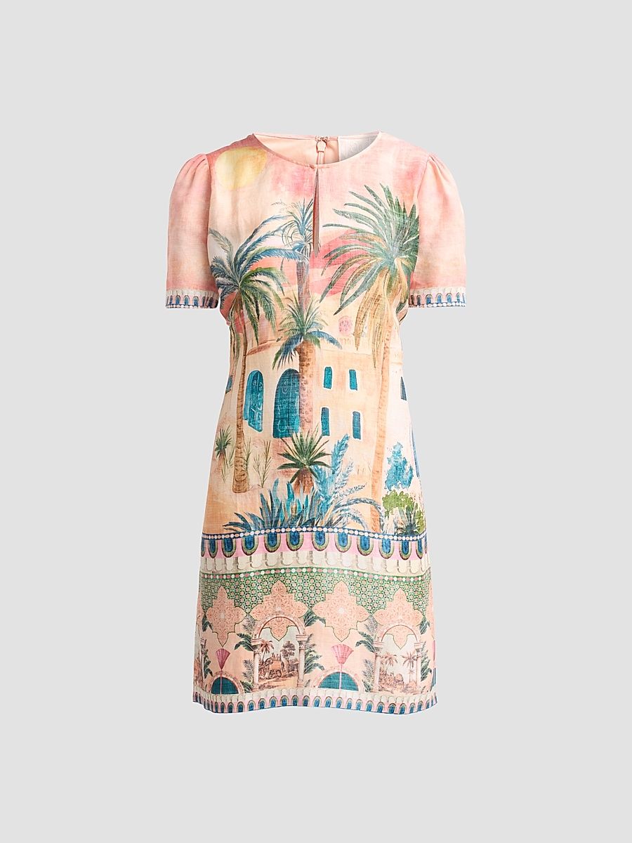 Women's Leela Jane Linen-Blend Printed Minidress - Sirena - Size XXL