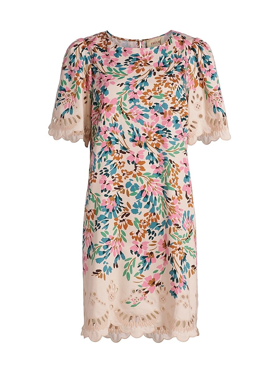 Women's April Floral Cotton Shift Minidress - Confetti Floral Biscotti Beige - Size Medium