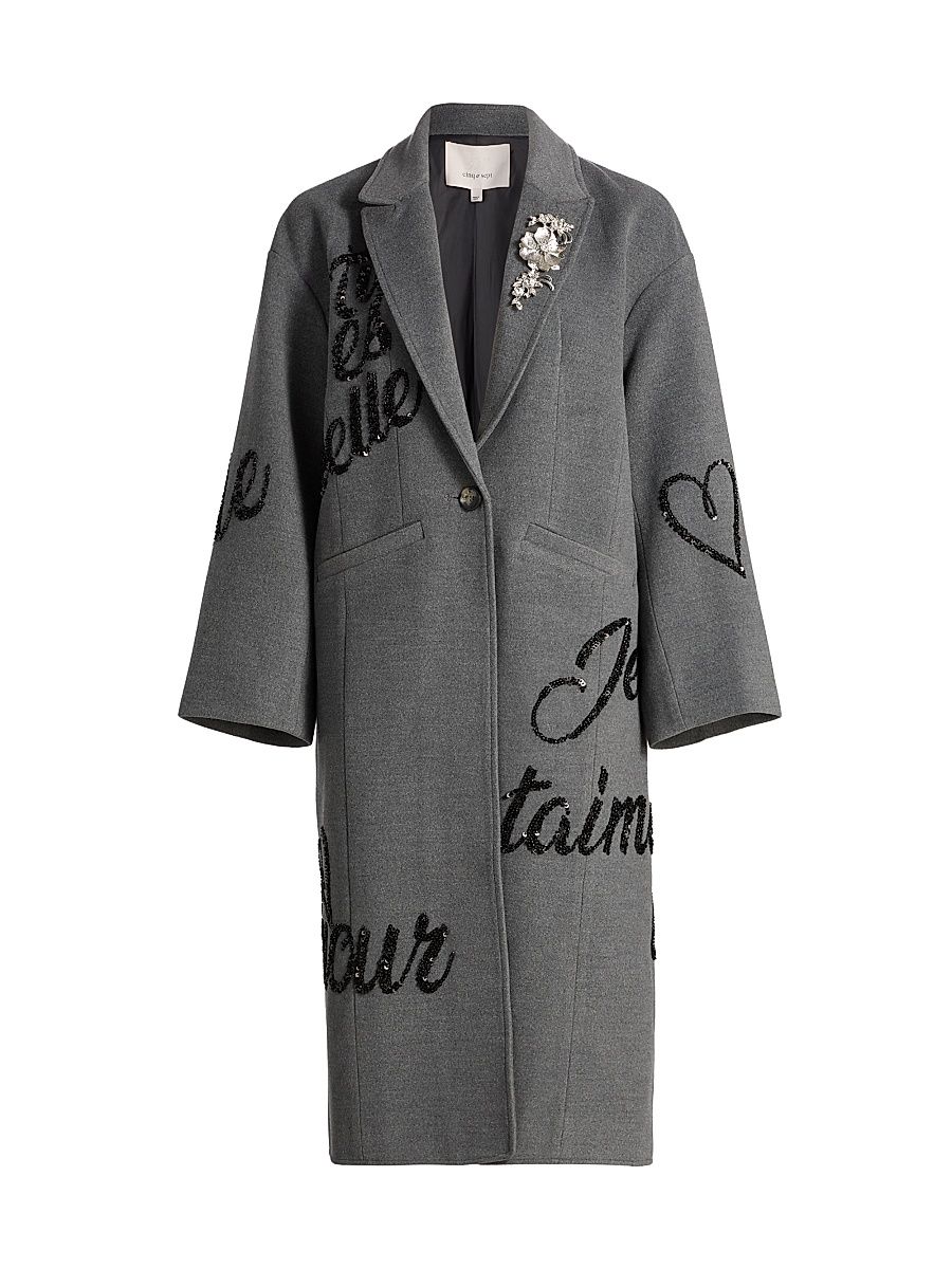 Women's Crushed Sequin Loveletter Gravis Coat - Charcoal Black - Size XL