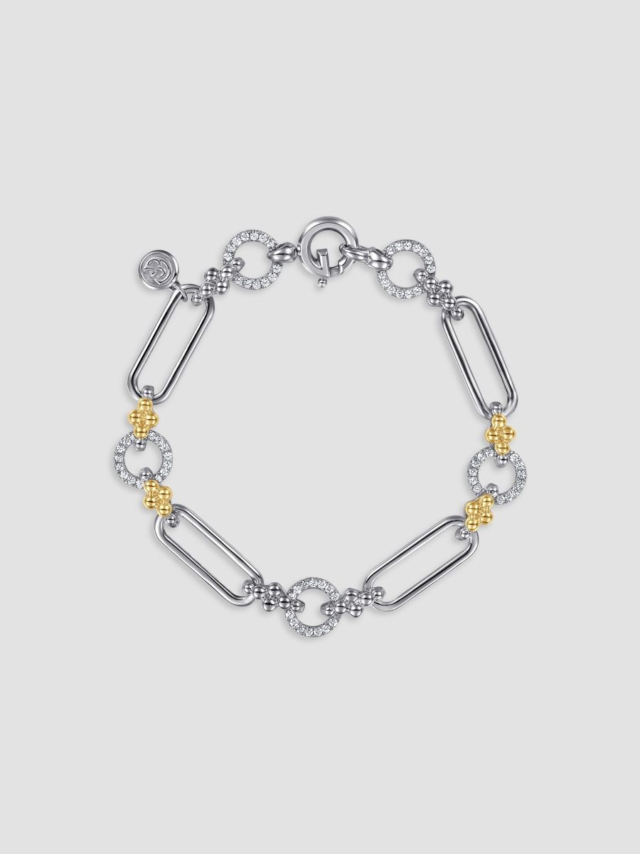 Gabriel & Co Women's Bujukan Sterling Silver, 14K Yellow Gold & White Sapphire Mixed-Link Chain Bracelet - Two Tone