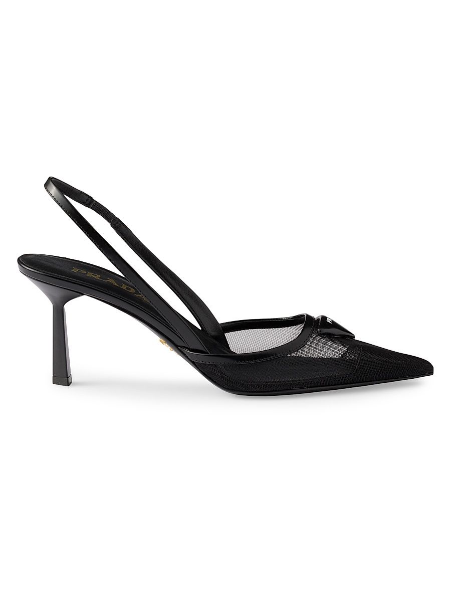 Prada Women's Mesh 75MM Fabric Slingback Pumps - Black - Size 8.5